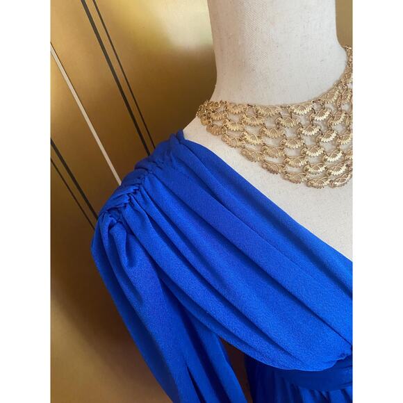 Vintage maxi dress with gathered waist in cobalt blue, size M - Picture 5 of 9